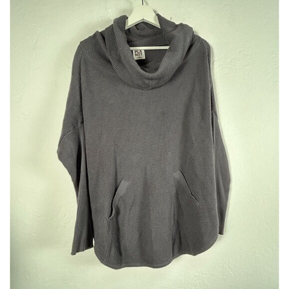 Planet By Lauren G Womens Gray Cowl Neck Poncho Sweater One Size Cotton Pullover - Picture 1 of 9